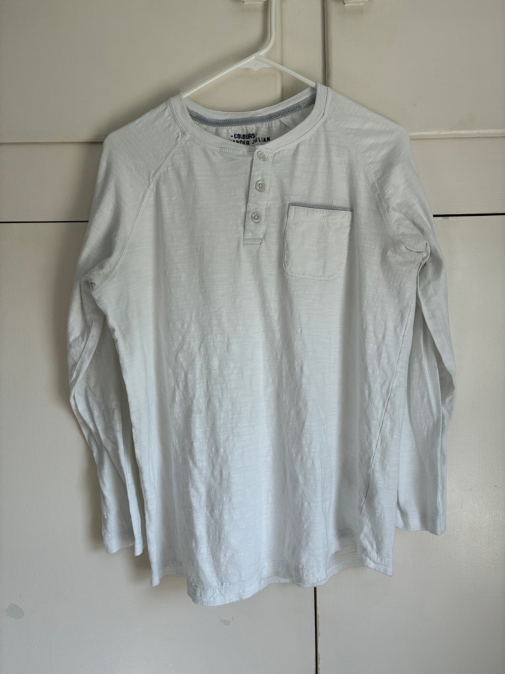 Colours Alexander Julian Men's Workwear White Long-Sleeve Henley Shirt w/ Pocket